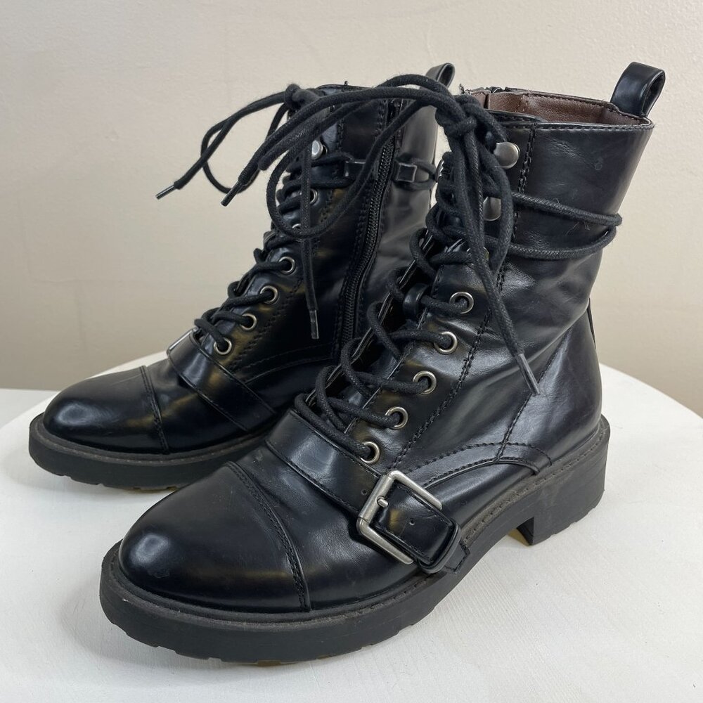 White Mountain Womens Combat‎ Boots Size 6 Chunky Lug Sole Faux Leather Grunge
